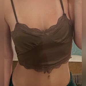Brown Dainty Lace Cropped Camisole